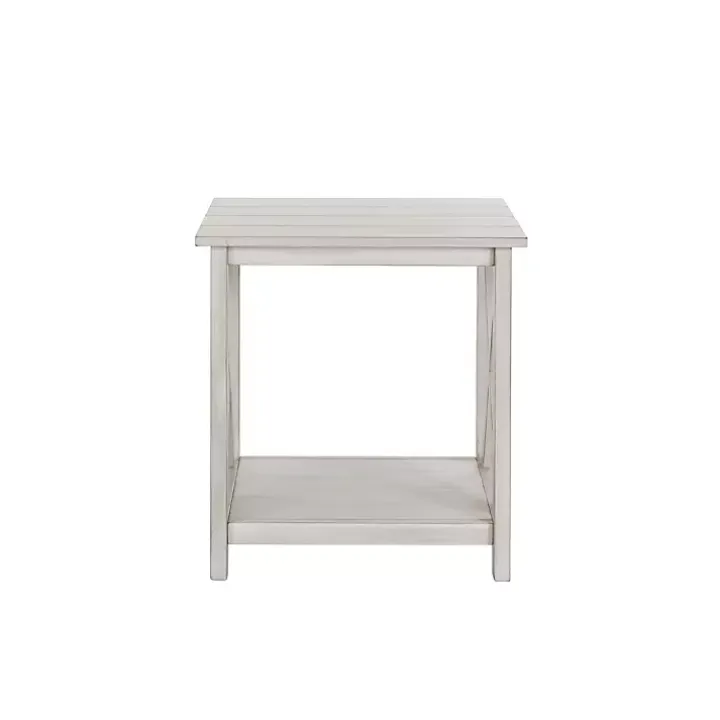 Antique Whitewashed Wood Square Side Table