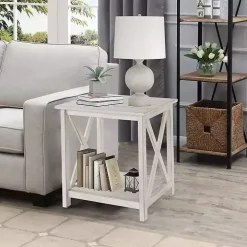 Antique Whitewashed Wood Square Side Table