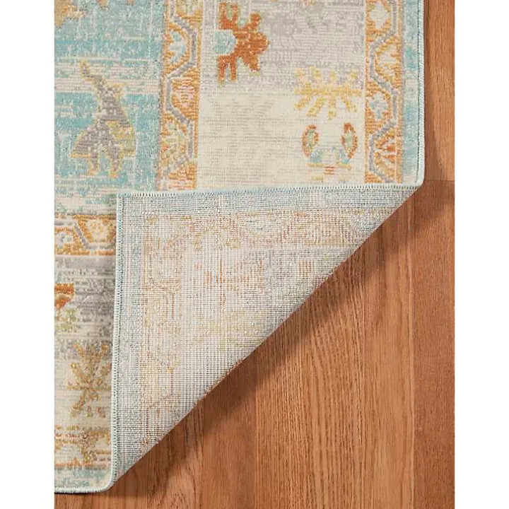 Aqua and Beige Bohemian Area Rug, 7x9