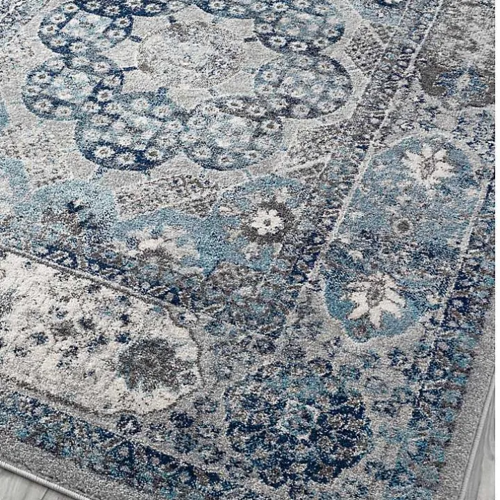 Aqua and Gray Alex Round Area Rug, 6x6