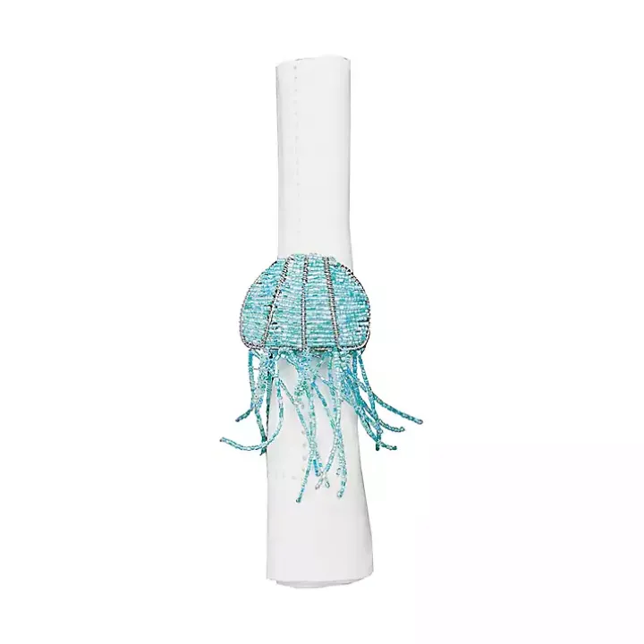 Aqua Beaded Jellyfish Napkin Rings, Set of 6