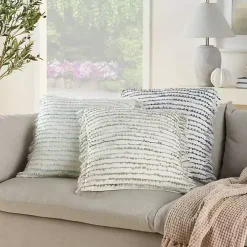 Aqua Handstitched Stripes Throw Pillow