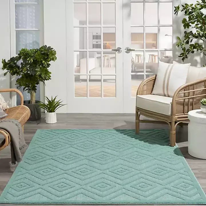 Aqua Teal Diamond Indoor/Outdoor Area Rug, 5x7