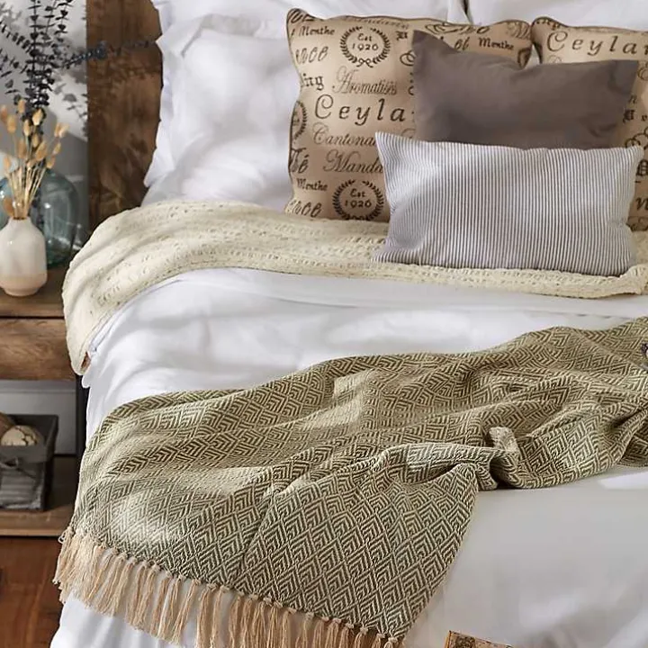 Artichoke Green Diamond Fringe Throw