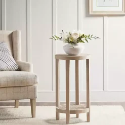 Ash Rattan Round Martha Stewart Accent Table