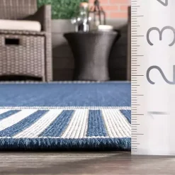 Asia Blue Stripe Border Outdoor Rug, 8x10