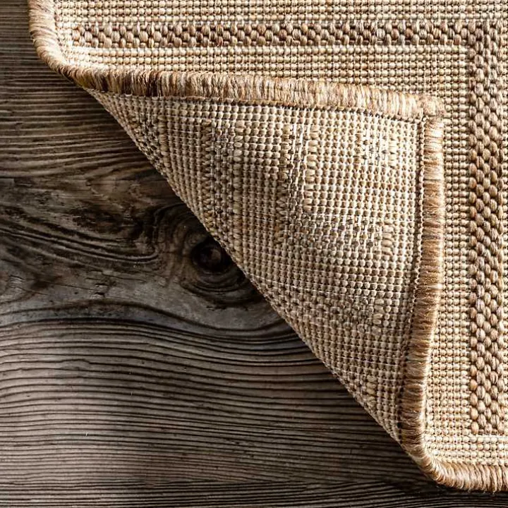 Asia Brown Stripe Border Outdoor Rug, 8x10