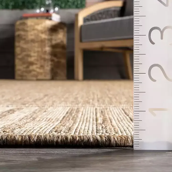 Asia Brown Stripe Border Outdoor Rug, 8x10