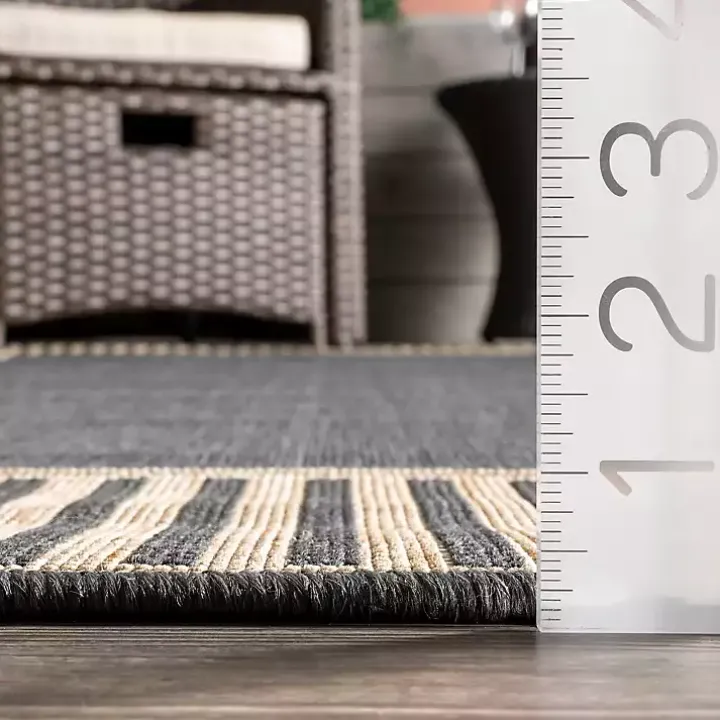 Asia Gray Stripe Border Outdoor Rug, 5x8