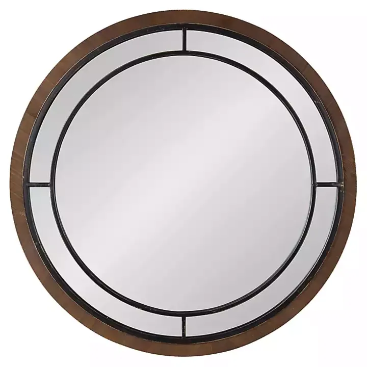 Audubon Brown Wood Round Wall Mirror