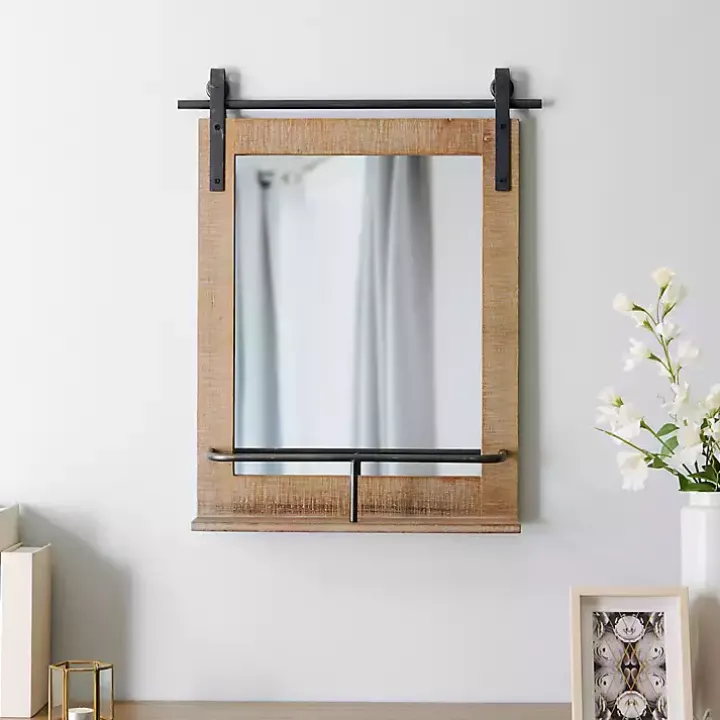 Barn Door Mirror with Shelf
