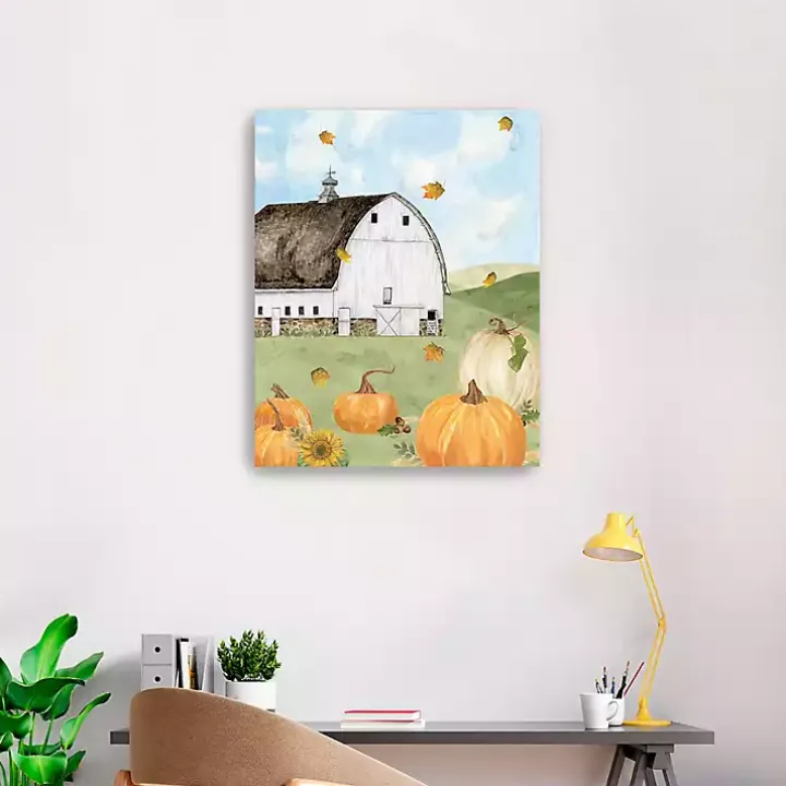 Barn with Pumpkins Canvas Art Print, 30x24 in.