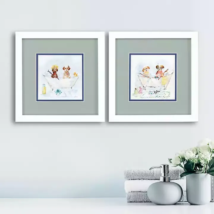 Bathtub Pups Framed Art Prints, Set of 2