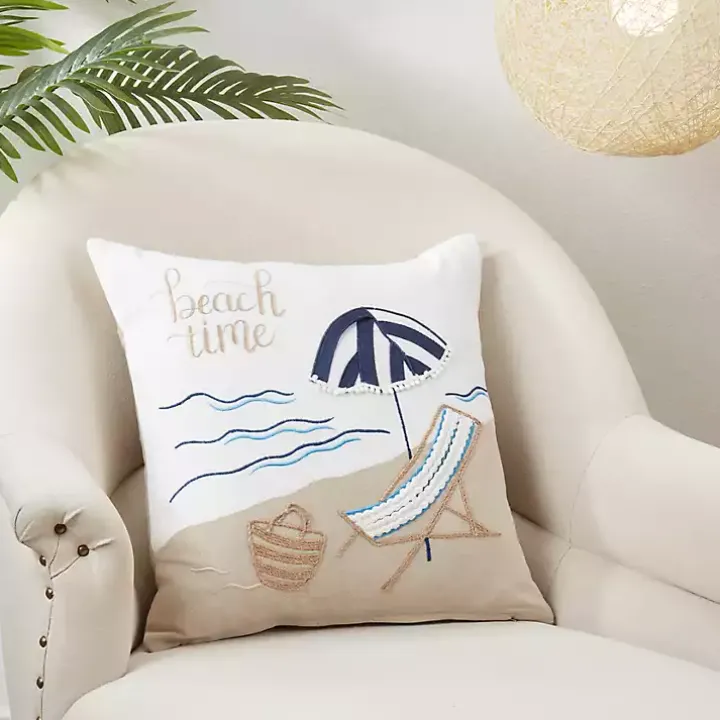 Beachy Daydreams Embroidered Throw Pillow