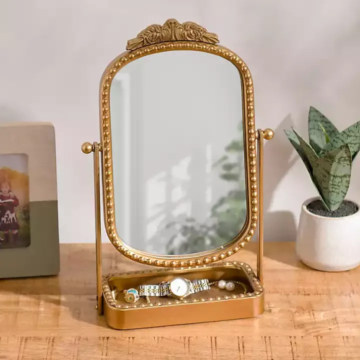 Beaded Bordeaux Tray Base Tabletop Mirror