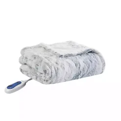 Beautyrest Silver Faux Fur Oversized Heated Throw