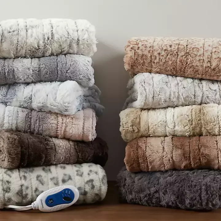 Beautyrest Silver Faux Fur Oversized Heated Throw