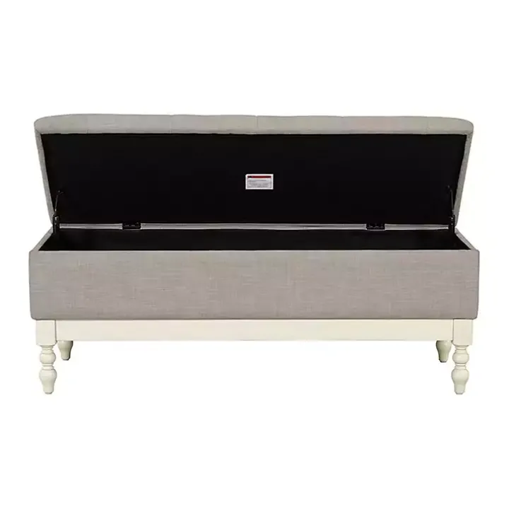 Beckett White and Gray Tufted Storage Bench