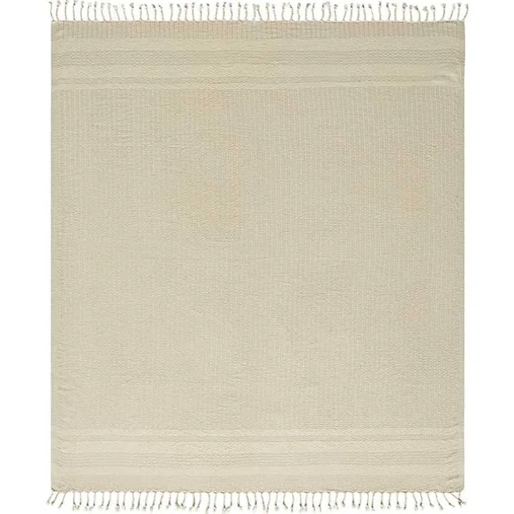 Beige and White Stripes Cotton Throw