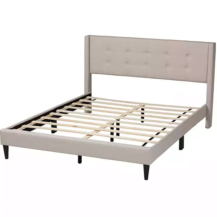 Beige Button Tufted Headboard Queen Bed Frame