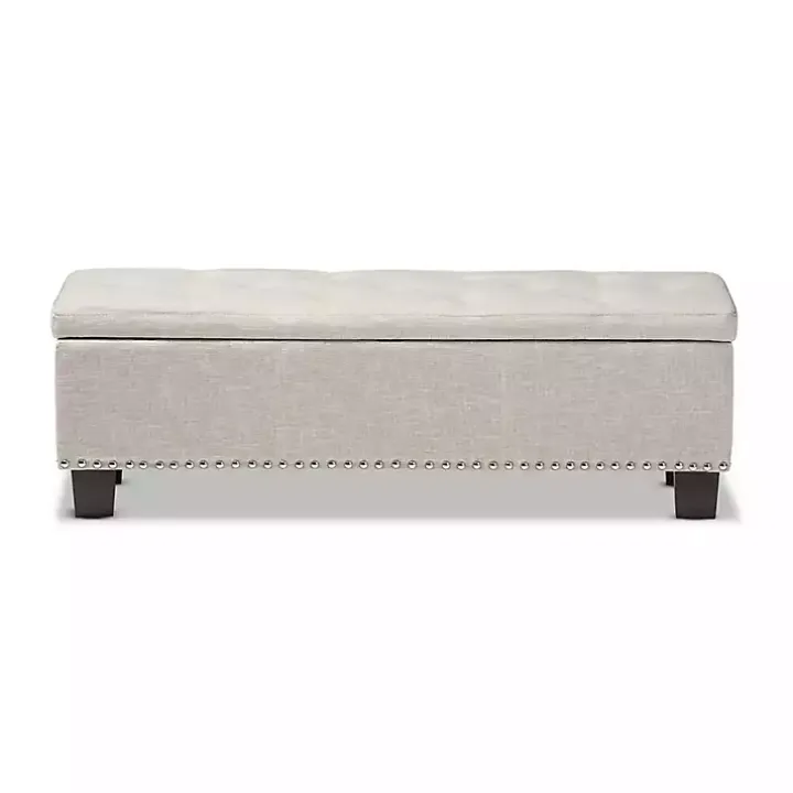Beige Button-Tufted Upholstered Storage Bench
