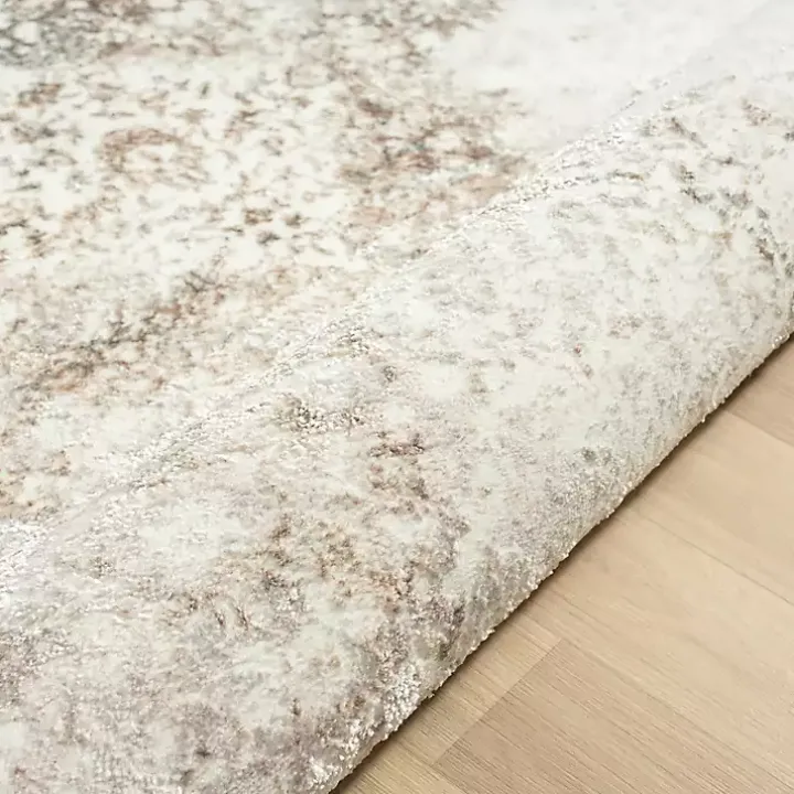 Beige Faded Damask Area Rug, 7x9