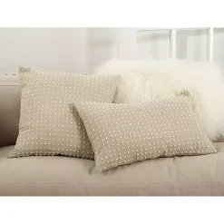 Beige French Knotted Square Throw Pillow