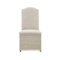 Beige High Back Skirted Dining Chairs, Set of 2