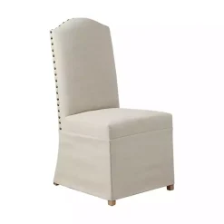 Beige High Back Skirted Dining Chairs, Set of 2
