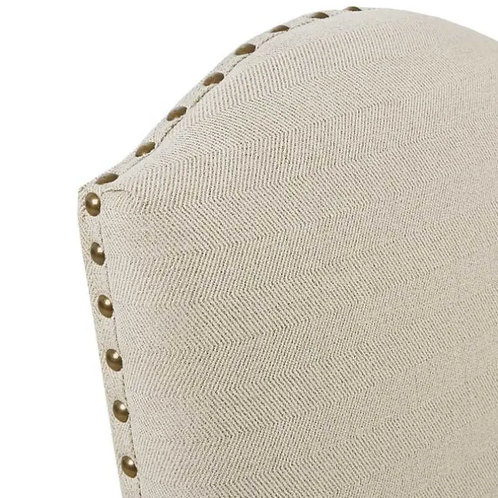 Beige High Back Skirted Dining Chairs, Set of 2