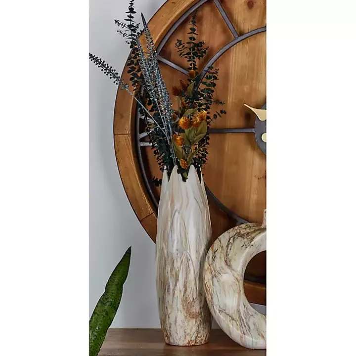 Beige Stoneware Jagged Vase, 20 in.