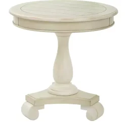 Beige Traditional Round Pedestal Accent Table