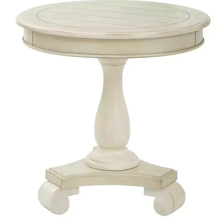 Beige Traditional Round Pedestal Accent Table