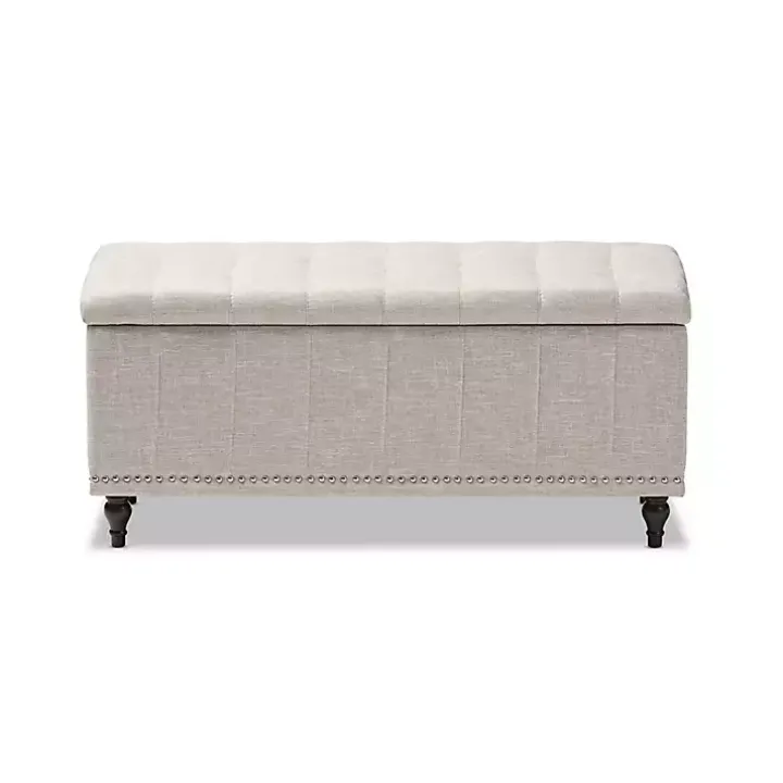 Beige Tufted Upholstery Storage Ottoman