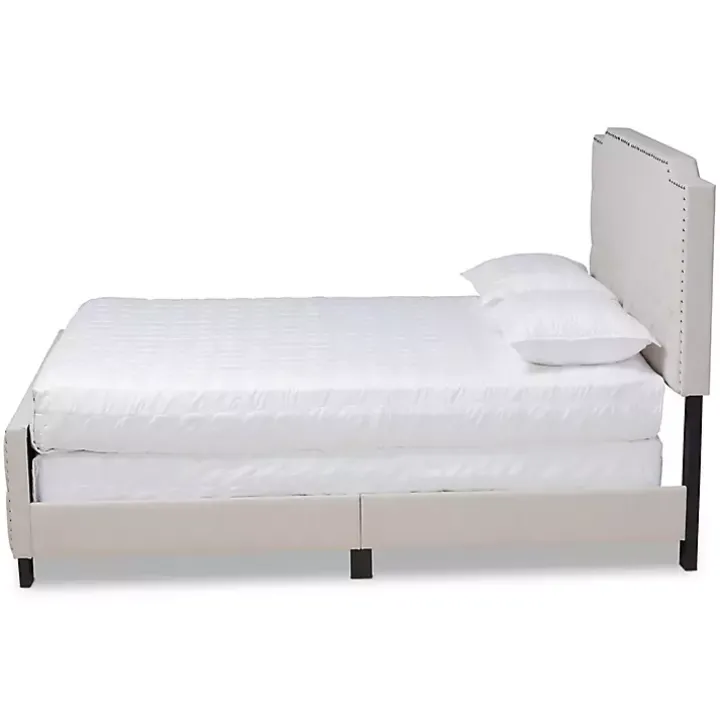 Beige Upholstered Button Tufted King Panel Bed