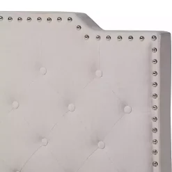 Beige Upholstered Button Tufted King Panel Bed