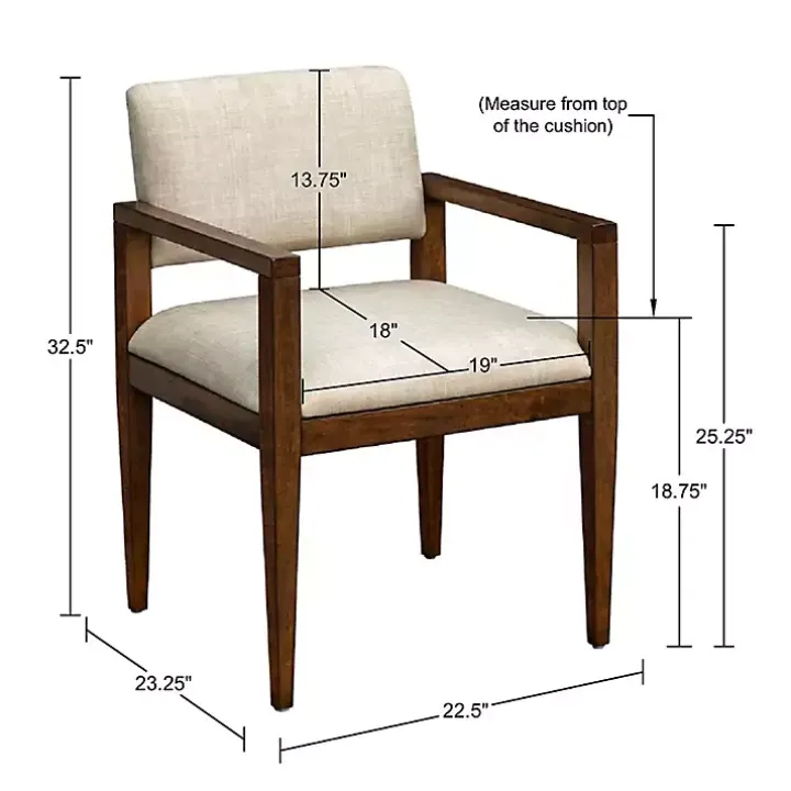 Beige Upholstered Wood Dining Chairs, Set of 2