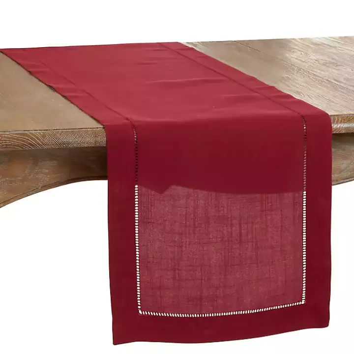 Berry Red Hemstitch Border Table Runner