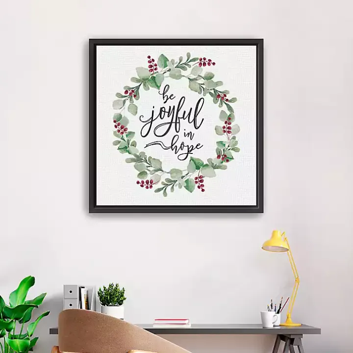 Berry Wreath Be Joyful Framed Canvas Art Print