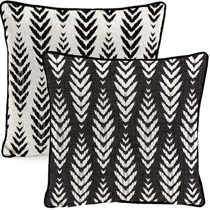 Black & White Geometric Leaves Outdoor Pillow