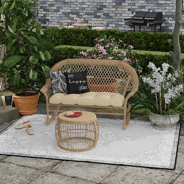 Black & White My Happy Place Outdoor Pillow