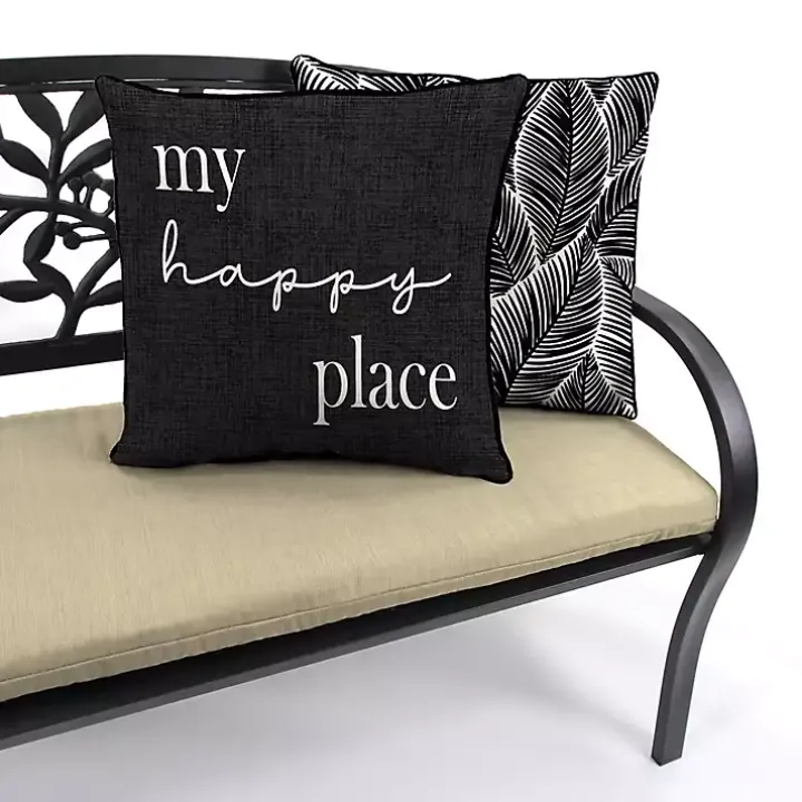 Black & White My Happy Place Outdoor Pillow