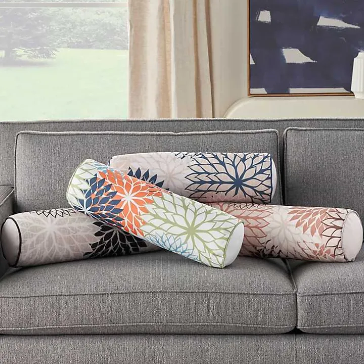 Black and Beige Floral Outdoor Bolster Pillow