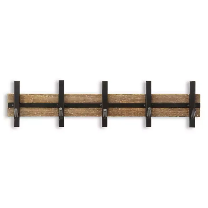 Black and Brown 5-Hook Coat Rack