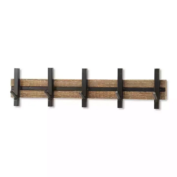 Black and Brown 5-Hook Coat Rack