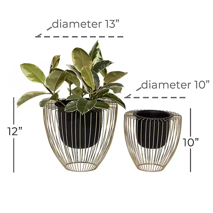 Black and Gold Open Frame Planters, Set of 2