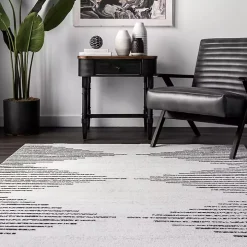 Black and Ivory Diamond Washable Runner