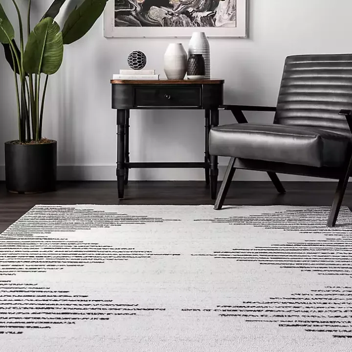 Black and Ivory Diamond Washable Runner