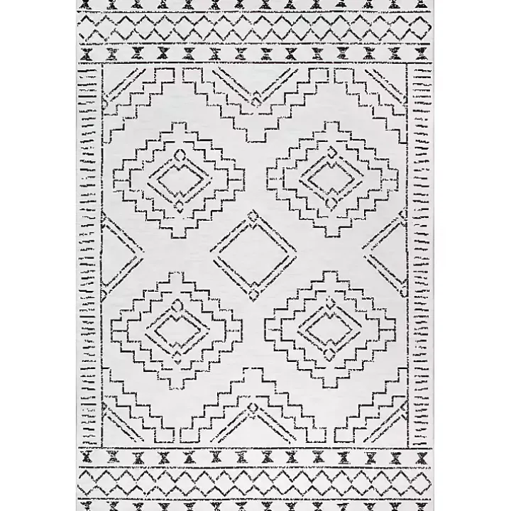 Black and Ivory Moroccan Washable Area Rug, 5x8