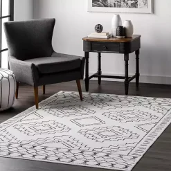 Black and Ivory Moroccan Washable Area Rug, 5x8